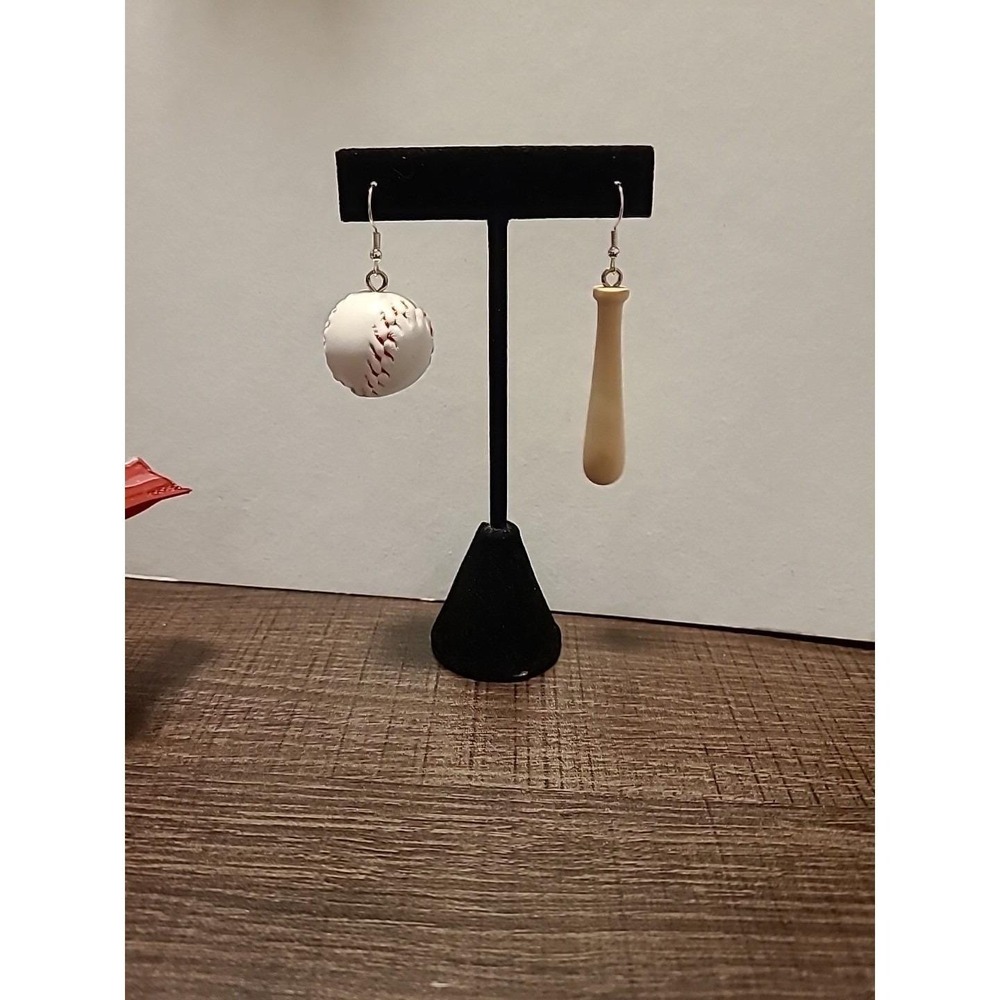 Handmade‎ Baseball Earrings Bat and Ball Sports Fan Jewelry Novelty Dangle NEW